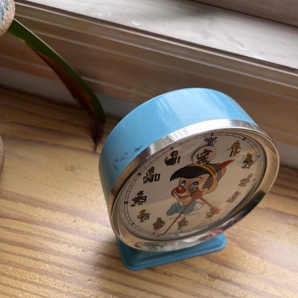 Vintage Walt Disney Bayard France Mechanical Alarm Clock Pinocchio Blue - Picture 3 of 5